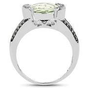 Bids.com 3.59 Carat Genuine Green Amethyst, Green Diamond & White Diamond .925 Sterling Silver Ring Rings White Smoke size 7.00,size 8.00,size 6.00,size 9.00,size 5.00,size 10.00