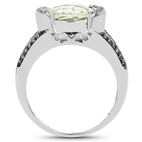 Bids.com 3.59 Carat Genuine Green Amethyst, Green Diamond & White Diamond .925 Sterling Silver Ring Rings White Smoke size 7.00,size 8.00,size 6.00,size 9.00,size 5.00,size 10.00