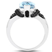 Bids.com 3.81 Carat Genuine Baby Swiss Blue Topaz, Black Diamond and White Diamond .925 Sterling Silver Ring Rings White Smoke size 6.00,size 7.00,size 8.00,size 5.00,size 9.00,size 10.00