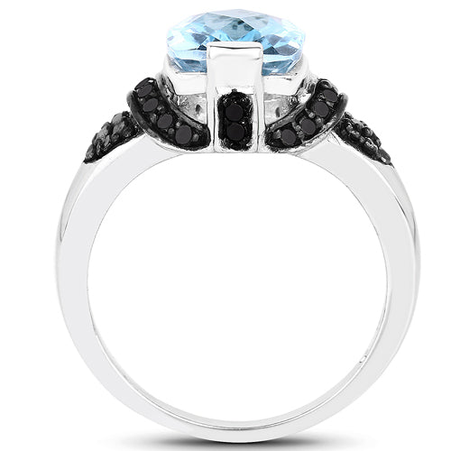 Bids.com 3.81 Carat Genuine Baby Swiss Blue Topaz, Black Diamond and White Diamond .925 Sterling Silver Ring Rings White Smoke size 6.00,size 7.00,size 8.00,size 5.00,size 9.00,size 10.00