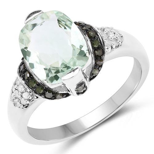 Bids.com 2.92 Carat Genuine Green Amethyst, Green Diamond & White Diamond .925 Sterling Silver Ring Rings White Smoke size 7.00,size 6.00,size 8.00,size 9.00,size 5.00,size 10.00