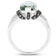 Bids.com 2.92 Carat Genuine Green Amethyst, Green Diamond & White Diamond .925 Sterling Silver Ring Rings White Smoke size 7.00,size 6.00,size 8.00,size 9.00,size 5.00,size 10.00