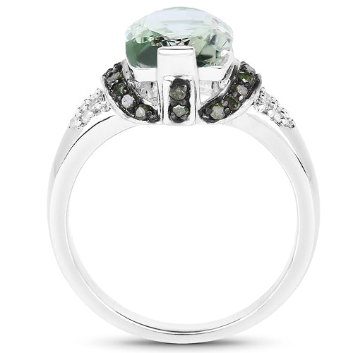 Bids.com 2.92 Carat Genuine Green Amethyst, Green Diamond & White Diamond .925 Sterling Silver Ring Rings White Smoke size 7.00,size 6.00,size 8.00,size 9.00,size 5.00,size 10.00