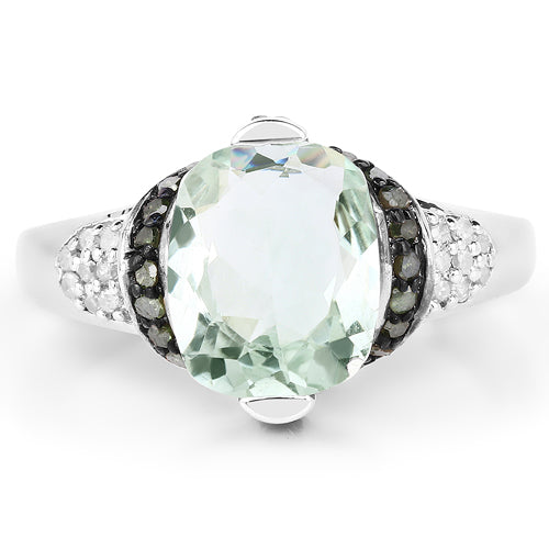 Bids.com 2.92 Carat Genuine Green Amethyst, Green Diamond & White Diamond .925 Sterling Silver Ring Rings White Smoke size 7.00,size 6.00,size 8.00,size 9.00,size 5.00,size 10.00