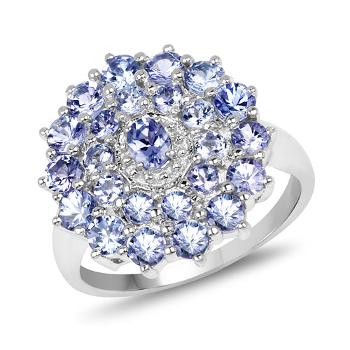 Bids.com 2.27 Carat Genuine Tanzanite .925 Sterling Silver Ring Rings White Smoke size 7.00,size 6.00,size 8.00