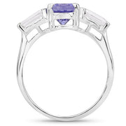 Bids.com 2.00 Carat Genuine Tanzanite and White Topaz .925 Sterling Silver Ring Rings White Smoke size 5.00,size 6.00,size 7.00,size 8.00,size 9.00