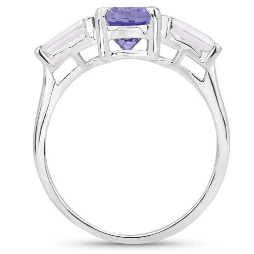 Bids.com 2.00 Carat Genuine Tanzanite and White Topaz .925 Sterling Silver Ring Rings White Smoke size 5.00,size 6.00,size 7.00,size 8.00,size 9.00