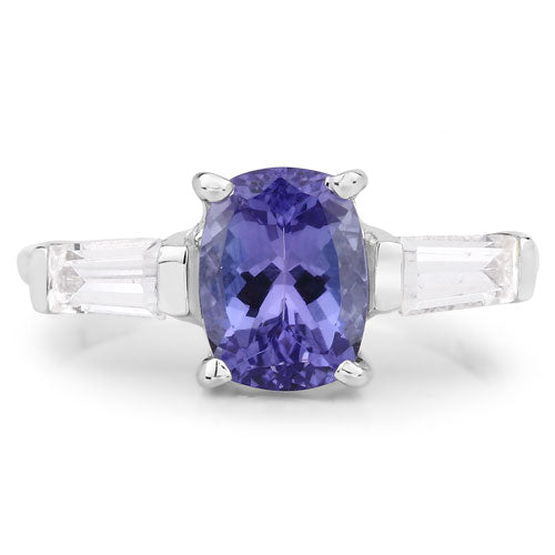 Bids.com 2.00 Carat Genuine Tanzanite and White Topaz .925 Sterling Silver Ring Rings White Smoke size 5.00,size 6.00,size 7.00,size 8.00,size 9.00