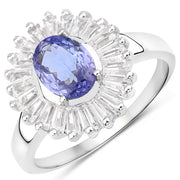 Bids.com 2.47 Carat Genuine Tanzanite and White Topaz .925 Sterling Silver Ring Rings White Smoke size 6.00,size 7.00,size 8.00,size 9.00,size 5.00,size 10.00