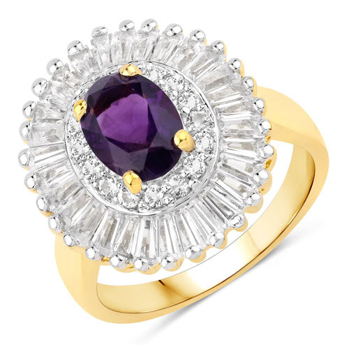 Bids.com 3.20 Carat Genuine Amethyst and White Topaz .925 Sterling Silver Ring Rings White Smoke size 6.00,size 7.00,size 8.00,size 5.00,size 9.00