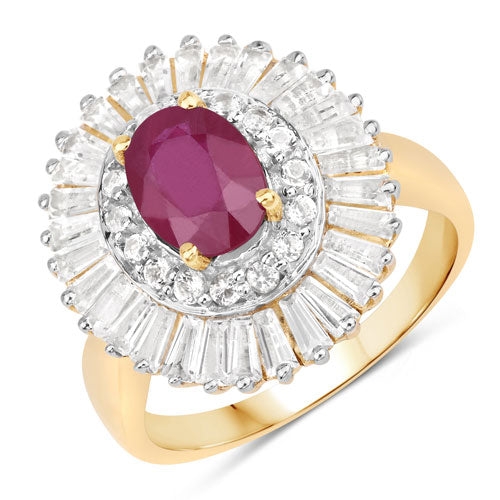 Bids.com 3.75 Carat Genuine Ruby and White Topaz .925 Sterling Silver Ring Rings White Smoke size 6.00,size 5.00,size 7.00,size 8.00,size 9.00,size 10.00