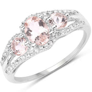 Bids.com 1.34 Carat Genuine Morganite and White Topaz .925 Sterling Silver Ring Rings White Smoke size 6.00,size 7.00,size 8.00,size 9.00,size 5.00