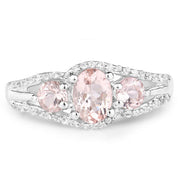 Bids.com 1.34 Carat Genuine Morganite and White Topaz .925 Sterling Silver Ring Rings White Smoke size 6.00,size 7.00,size 8.00,size 9.00,size 5.00