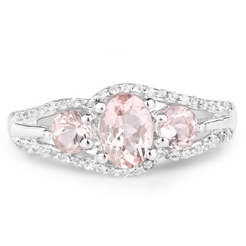 Bids.com 1.34 Carat Genuine Morganite and White Topaz .925 Sterling Silver Ring Rings White Smoke size 6.00,size 7.00,size 8.00,size 9.00,size 5.00