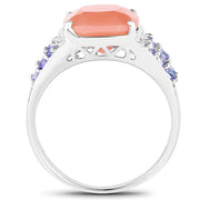 Bids.com 3.97 Carat Genuine Peach Moonstone and Tanzanite .925 Sterling Silver Ring Rings White Smoke size 7.00,size 6.00,size 8.00,size 9.00