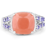 Bids.com 3.97 Carat Genuine Peach Moonstone and Tanzanite .925 Sterling Silver Ring Rings White Smoke size 7.00,size 6.00,size 8.00,size 9.00