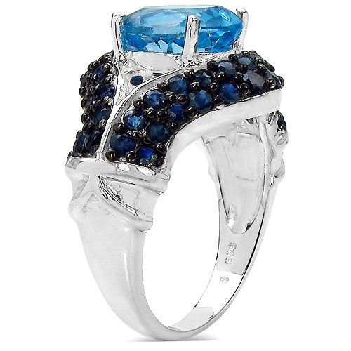 Bids.com 5.02 Carat Genuine Blue Topaz & Blue Sapphire .925 Sterling Silver Ring Rings White Smoke size 6.00,size 7.00,size 8.00