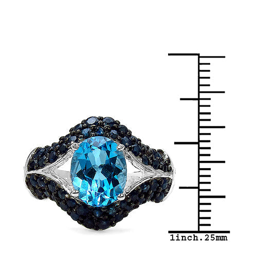 Bids.com 5.02 Carat Genuine Blue Topaz & Blue Sapphire .925 Sterling Silver Ring Rings White Smoke size 6.00,size 7.00,size 8.00