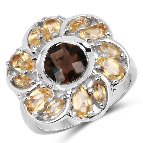 Bids.com 3.46 Carat Genuine Smoky Quartz & Citrine .925 Sterling Silver Ring Rings White Smoke size 6.00,size 7.00,size 8.00,size 9.00,size 5.00,size 10.00