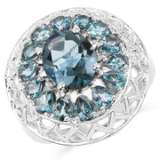 Bids.com 5.98 Carat Genuine London Blue Topaz .925 Sterling Silver Ring Rings White Smoke size 7.00,size 8.00,size 6.00,size 9.00