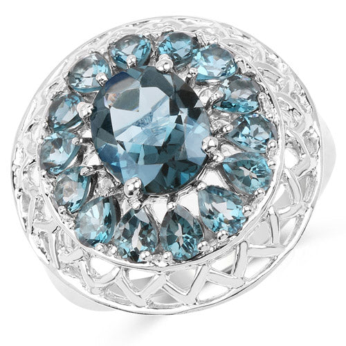 Bids.com 5.98 Carat Genuine London Blue Topaz .925 Sterling Silver Ring Rings White Smoke size 7.00,size 8.00,size 6.00,size 9.00