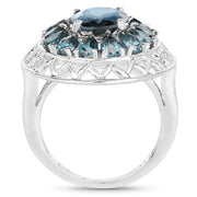 Bids.com 5.98 Carat Genuine London Blue Topaz .925 Sterling Silver Ring Rings White Smoke size 7.00,size 8.00,size 6.00,size 9.00