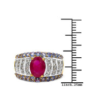 Bids.com 14K Yellow Gold Plated 3.02 Carat Genuine Ruby, Tanzanite & White Topaz .925 Sterling Silver Ring Rings White Smoke size 7.00,size 6.00,size 8.00