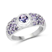 Bids.com 1.45 Carat Genuine Tanzanite .925 Sterling Silver Ring Rings White Smoke size 7.00,size 9.00,size 6.00,size 8.00