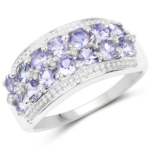 Bids.com 1.44 Carat Genuine Tanzanite & White Topaz .925 Sterling Silver Ring Rings White Smoke size 6.00,size 7.00,size 8.00,size 9.00,size 5.00
