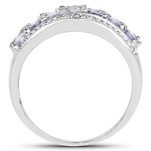 Bids.com 1.44 Carat Genuine Tanzanite & White Topaz .925 Sterling Silver Ring Rings White Smoke size 6.00,size 7.00,size 8.00,size 9.00,size 5.00