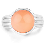 Bids.com 6.00 Carat Genuine Peach Moonstone .925 Sterling Silver Ring Rings White Smoke size 7.00,size 6.00,size 8.00,size 9.00