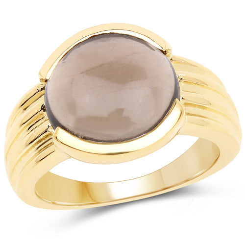 Bids.com 14K Yellow Gold Plated 4.89 Carat Genuine Smoky Quartz .925 Sterling Silver Ring Rings White Smoke size 6.00,size 7.00,size 8.00,size 9.00