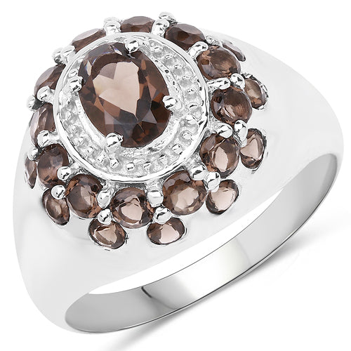 Bids.com 1.90 Carat Genuine Smoky Quartz .925 Sterling Silver Ring Rings White Smoke size 8.00,size 6.00,size 7.00,size 9.00,size 5.00,size 10.00