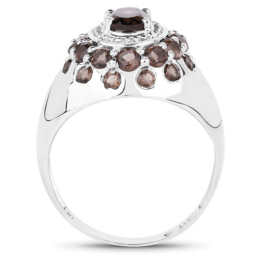 Bids.com 1.90 Carat Genuine Smoky Quartz .925 Sterling Silver Ring Rings White Smoke size 8.00,size 6.00,size 7.00,size 9.00,size 5.00,size 10.00
