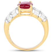 Bids.com 14K Yellow Gold Plated 4.72 Carat Glass Filled Ruby and White Topaz .925 Sterling Silver Ring Rings White Smoke size 6.50,size 9.00,size 7.00,size 7.50,size 8.00,size 6.00