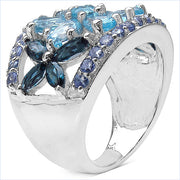 Bids.com 6.06 Carat Genuine Blue Topaz, London Blue Topaz & Tanzanite .925 Sterling Silver Ring Rings White Smoke size 7.00,size 6.00,size 8.00,size 9.00