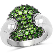 Bids.com 1.82 Carat Genuine Chrome Diopside .925 Sterling Silver Ring Rings White Smoke size 5.00,size 7.00,size 8.00,size 9.00,size 6.00