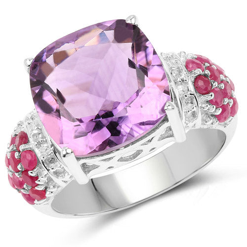 Bids.com 6.55 Carat Genuine Amethyst, Ruby and White Topaz .925 Sterling Silver Ring Rings White Smoke size 8.00,size 6.00,size 7.00,size 9.00