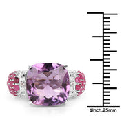 Bids.com 6.55 Carat Genuine Amethyst, Ruby and White Topaz .925 Sterling Silver Ring Rings White Smoke size 8.00,size 6.00,size 7.00,size 9.00
