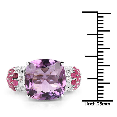 Bids.com 6.55 Carat Genuine Amethyst, Ruby and White Topaz .925 Sterling Silver Ring Rings White Smoke size 8.00,size 6.00,size 7.00,size 9.00
