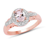 Bids.com 14K Rose Gold Plated 0.73 Carat Genuine Morganite & White Topaz .925 Sterling Silver Ring Rings White Smoke size 6.00,size 7.00,size 9.00,size 8.00,size 10.00,size 5.00