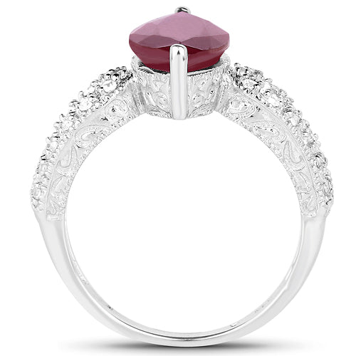 Bids.com 3.56 Carat Genuine Glass Filled Ruby and White Topaz .925 Sterling Silver Ring Rings White Smoke size 6.00,size 7.00,size 8.00,size 9.00,size 5.00