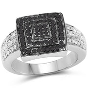 Bids.com 0.55 Carat Genuine Black Diamond and White Diamond .925 Sterling Silver Ring Rings White Smoke size 6.00,size 7.00,size 8.00,size 9.00