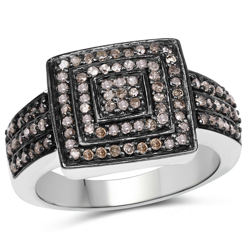 Bids.com 0.42 Carat Genuine Champagne Diamond .925 Sterling Silver Ring Rings White Smoke size 6.00,size 8.00,size 7.00,size 9.00,size 10.00