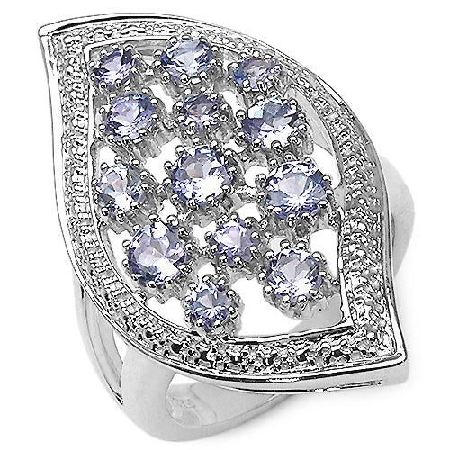 Bids.com 1.47 Carat Genuine Tanzanite .925 Sterling Silver Ring Rings White Smoke size 7.00,size 6.00,size 8.00,size 9.00