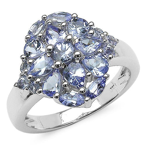 Bids.com 1.74 Carat Genuine Tanzanite .925 Sterling Silver Ring Rings White Smoke size 7.00,size 6.00,size 8.00,size 9.00
