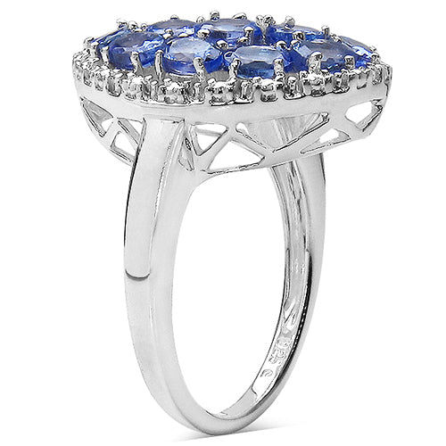 Bids.com 2.29 Carat Genuine Tanzanite & White Topaz .925 Sterling Silver Ring Rings White Smoke size 7.00,size 6.00,size 8.00,size 9.00