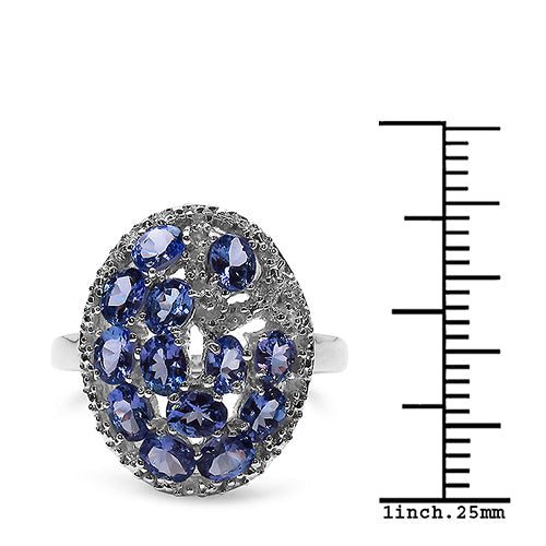 Bids.com 2.29 Carat Genuine Tanzanite & White Topaz .925 Sterling Silver Ring Rings White Smoke size 7.00,size 6.00,size 8.00,size 9.00