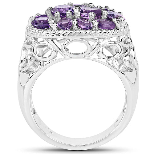 Bids.com 2.64 Carat Genuine Amethyst .925 Sterling Silver Ring Rings White Smoke size 6.50,size 6.00,size 7.00,size 8.00,size 9.00