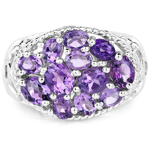 Bids.com 2.64 Carat Genuine Amethyst .925 Sterling Silver Ring Rings White Smoke size 6.50,size 6.00,size 7.00,size 8.00,size 9.00